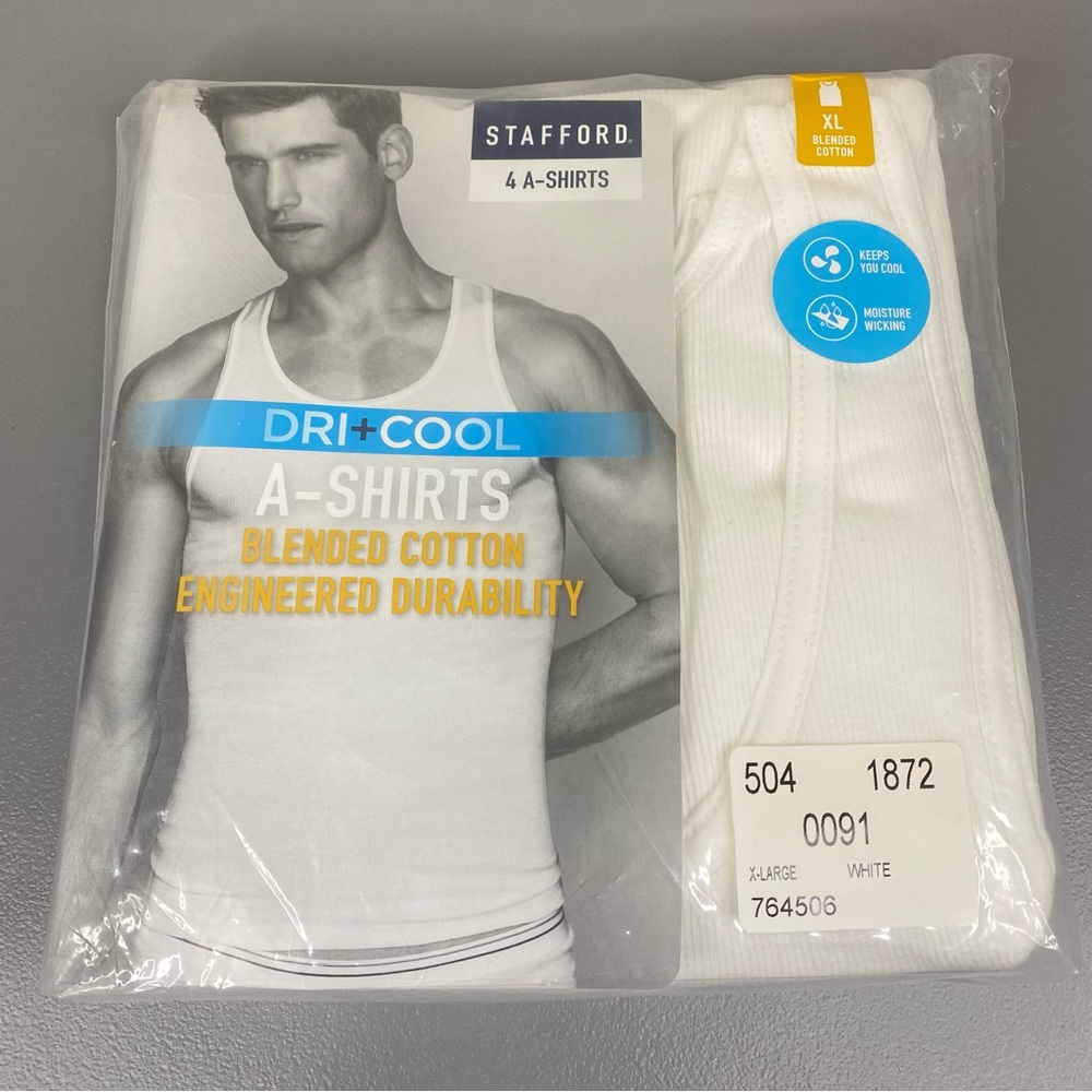 Stafford Pack of 4 Dri+Cool Blended Cotton A-Shirts White Extra Long Tank Top XL